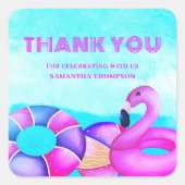 Roze Verjaardag Zwembad Party Dank u Vierkante Sticker (Voorkant)