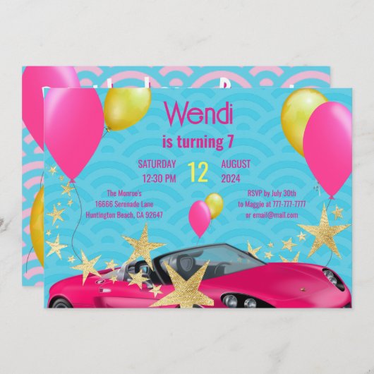 Roze Verjaardags Bash Party Uitnodiging (Voorkant / Achterkant)