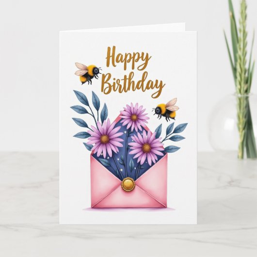 Roze verjaardags envelop kaart (Voorkant)