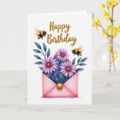 Roze verjaardags envelop kaart (Gele Bloem)