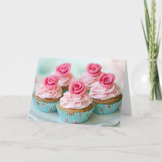 Roze verjaardags-, trouw Cup Cakes Kaart (Voorkant)