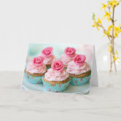 Roze verjaardags-, trouw-cupcakes kaart (Gele Bloem)