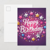 Roze verjaardagsansichtkaart briefkaart (Voorkant / Achterkant)