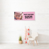 ROZE VERJAARDAGSBANNER MET FOTO SPANDOEK (Insitu)