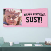 ROZE VERJAARDAGSBANNER MET FOTO SPANDOEK (Beurs)