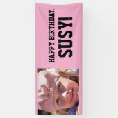 ROZE VERJAARDAGSBANNER MET FOTO SPANDOEK (Verticaal)