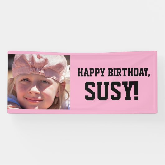 ROZE VERJAARDAGSBANNER MET FOTO SPANDOEK (Horizontaal)