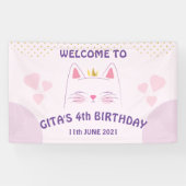 Roze verjaardagsbanner met katje spandoek (Horizontaal)