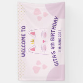 Roze verjaardagsbanner met katje spandoek (Verticaal)