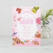 Roze verjaardagsbrunch met croissant kaart (Staand voorkant)