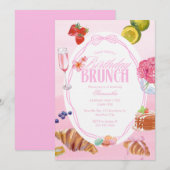 Roze verjaardagsbrunch met croissant kaart (Voorkant / Achterkant)