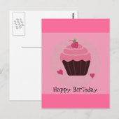 Roze verjaardagscupcake briefkaart (Voorkant / Achterkant)