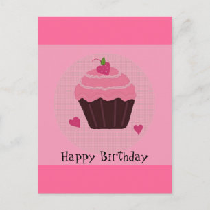 Roze verjaardagscupcake briefkaart