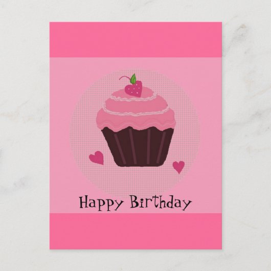 Roze verjaardagscupcake briefkaart (Voorkant)