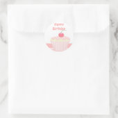 Roze verjaardagscupcake ronde sticker (Tas)
