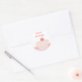 Roze verjaardagscupcake ronde sticker (Envelop)