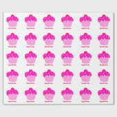 Roze verjaardagscupcakes cadeaupapier (Vlak)
