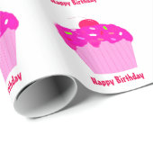 Roze verjaardagscupcakes cadeaupapier (Rol Hoek)