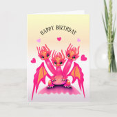 Roze Verjaardagsdraak Kaart (Voorkant)