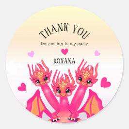 Roze Verjaardagsdraak Ronde Sticker