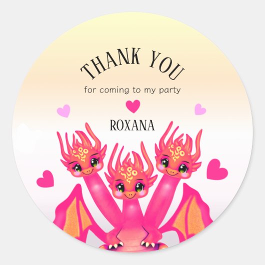 Roze Verjaardagsdraak Ronde Sticker (Voorkant)