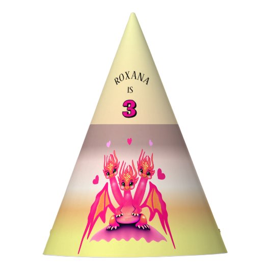 Roze verjaardagsdrakenfeestmuts feesthoedjes (Voorkant)