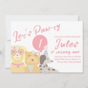 Roze verjaardagsfeest ballon voor honden kaart
