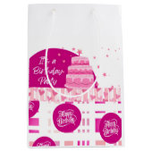Roze Verjaardagsfeest Medium Cadeauzakje (Voorkant)