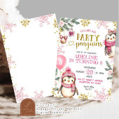 Roze Verjaardagsfeest Penguins Winter Verjaardagsu Kaart