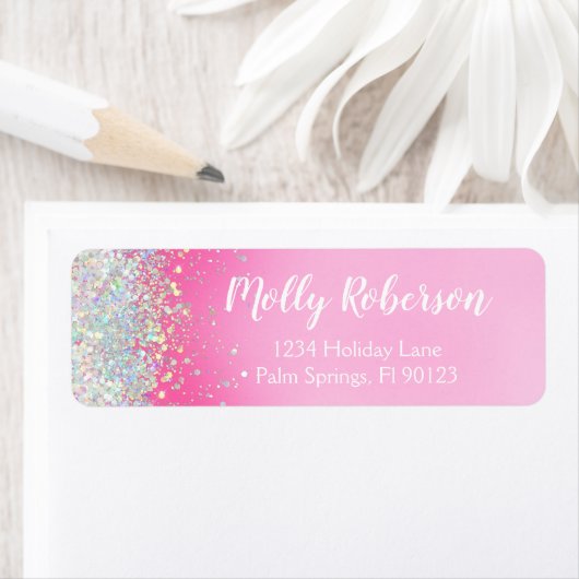 Roze verjaardagsfeest retouradres etiket (Insitu)