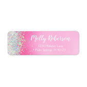 Roze verjaardagsfeest retouradres etiket (Voorkant)