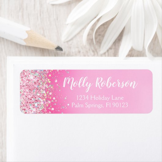 Roze verjaardagsfeest retouradres etiket (Insitu)