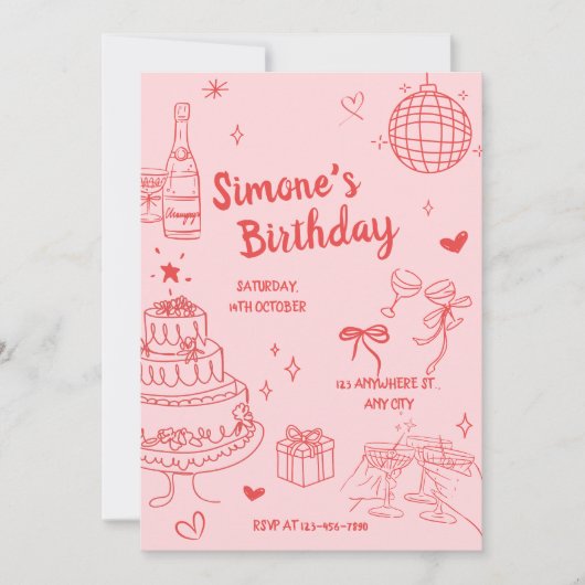 Roze verjaardagsfeest uitnodiging (Voorkant)