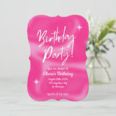 ROZE VERJAARDAGSFEEST UITNODIGING (Staand voorkant)