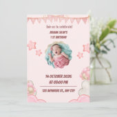 Roze verjaardagsfeest uitnodiging voor kinderen (Staand voorkant)
