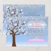 Roze verjaardagsfeest uitnodiging Winter Wonderlan (Voorkant / Achterkant)