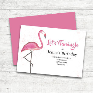 Roze Verjaardagsfeest Waterverf Flamingo Kaart