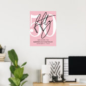 Roze verjaardagsfeest-welkomstbord 50 jaar poster (Thuiskantoor)