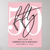 Roze verjaardagsfeest-welkomstbord 50 jaar poster (Voorkant)