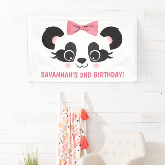 Roze verjaardagsfeestje achtergrond voor Panda Bee Spandoek (Insitu)