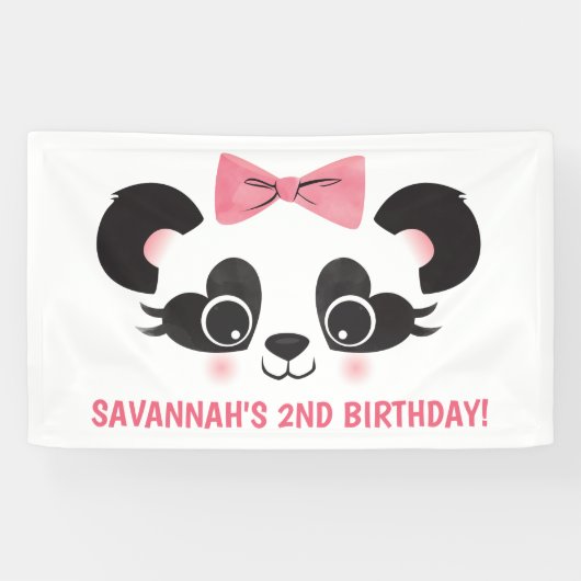 Roze verjaardagsfeestje achtergrond voor Panda Bee Spandoek (Horizontaal)