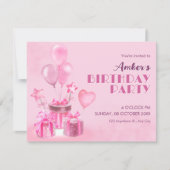 Roze Verjaardagsfeestje Kaart (Voorkant)