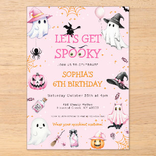 Roze verjaardagsfeestje met Halloween-thema Acryl Uitnodigingen