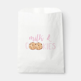 Roze verjaardagsfeestje met melk en koekjes bedankzakje