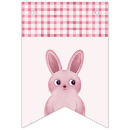 Roze verjaardagsfeestje voor babymeisjes met konij vlaggetjes