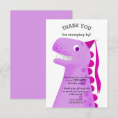Roze verjaardagsfeestje voor kinderen met dinosaur bedankkaart (Voorkant / Achterkant)