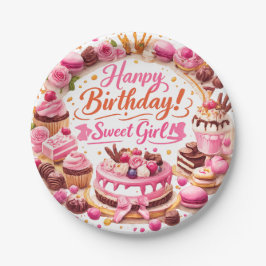 Roze Verjaardagsfeestje voor Meisjes Papieren Bord