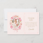 Roze verjaardagsfoto van bloemenmeisje bedankkaart (Voorkant)