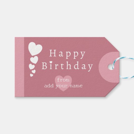  Roze Verjaardagsharten Cadeau Labels Cadeaulabel (Voorkant (Horizontaal))