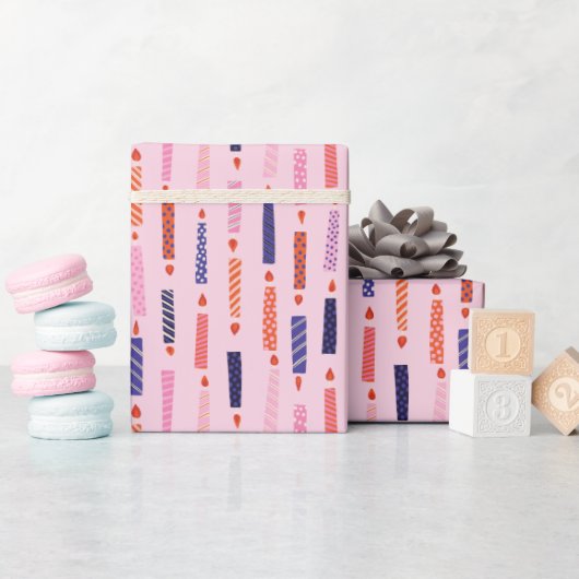  roze verjaardagskaarsen met patroon cadeaupapier (Baby Shower)
